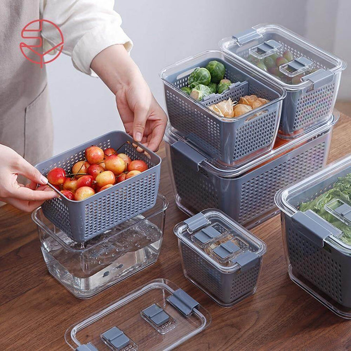Multifunctional Vegetable &amp; Fruit Refrigerator Drainage Organizer Box with Lid