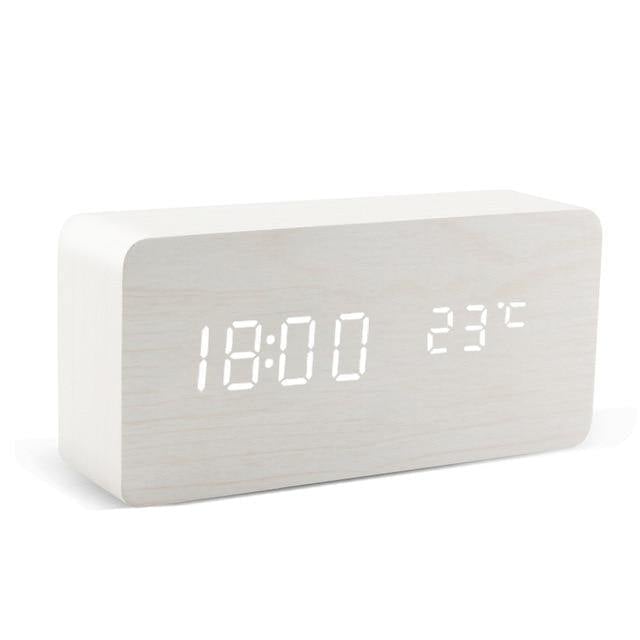 LED alarm clock in wooden cube shape