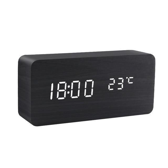 LED alarm clock in wooden cube shape