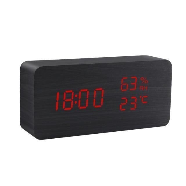 LED alarm clock in wooden cube shape