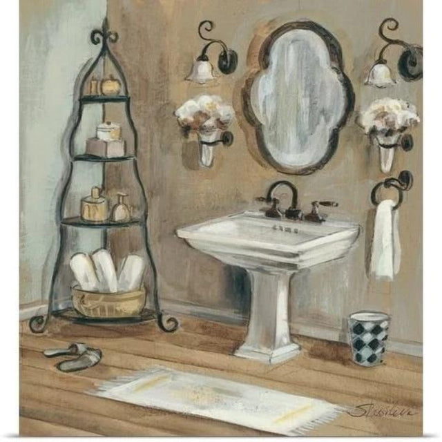 Elegant French Mirrored Bathroom - Canvas Wall Art Painting |