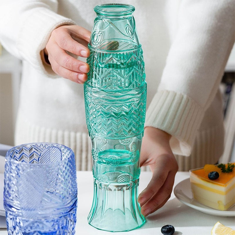colored Glass Cup Set in Koi Fish Shape - Sale