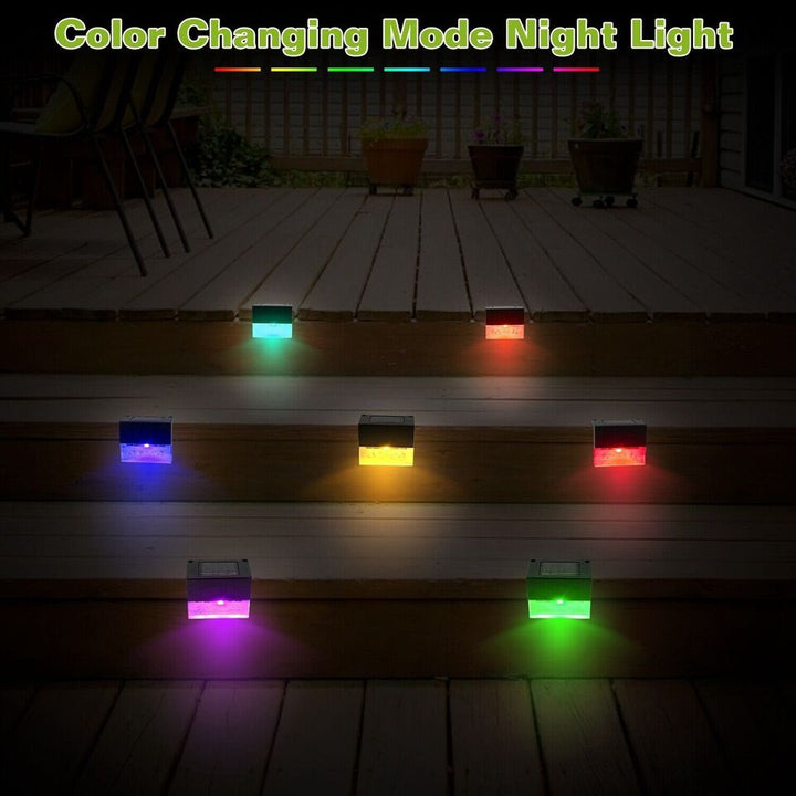 Solar Deck Lights 4 Piece Set, Solar Step Lights Outdoor, Warm White/color Changing Solar Fence Light for Terrace Garden Yard