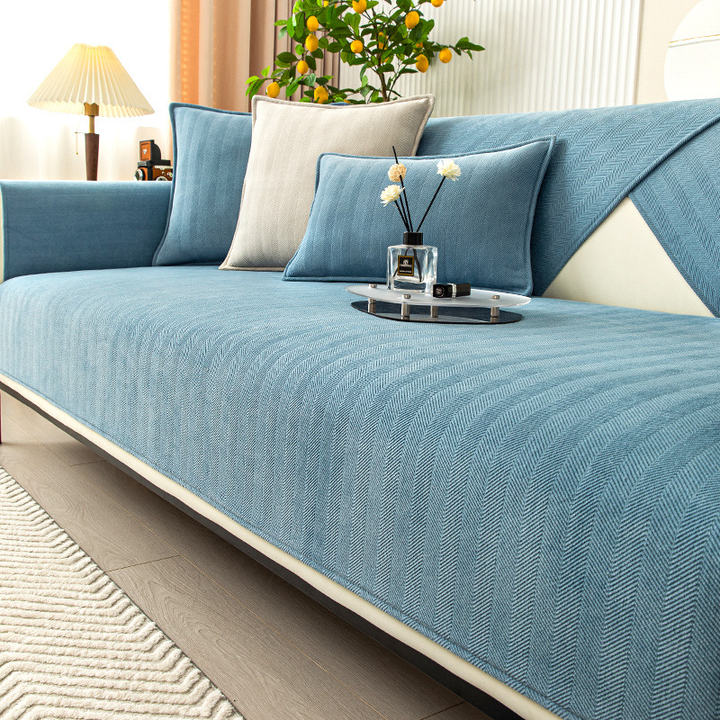 Wavy Check Chenille Fabric Furniture Protector Sofa Cover