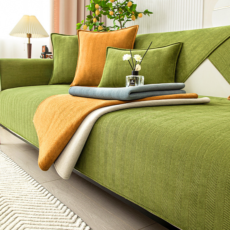 Wavy Check Chenille Fabric Furniture Protector Sofa Cover