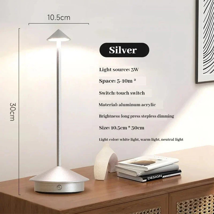Elegant rechargeable metallic table lamp