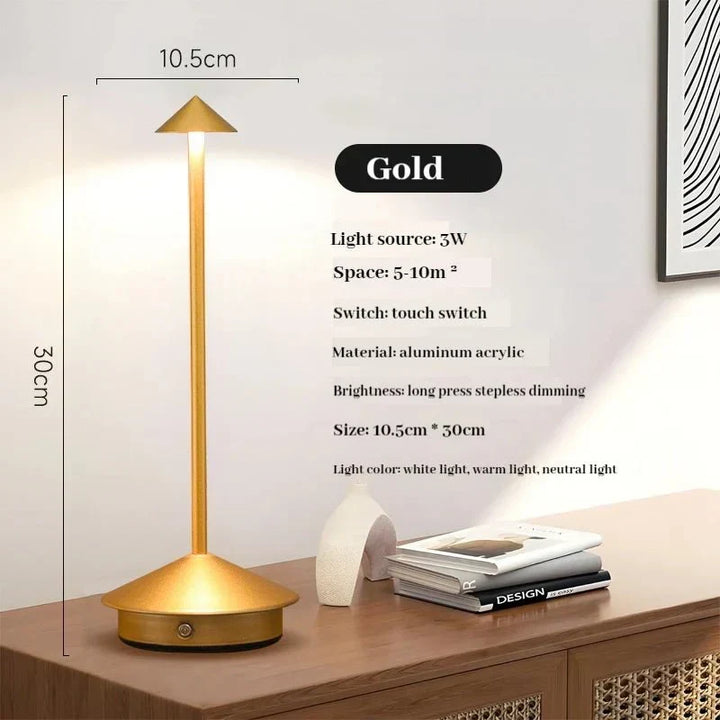 Elegant rechargeable metallic table lamp