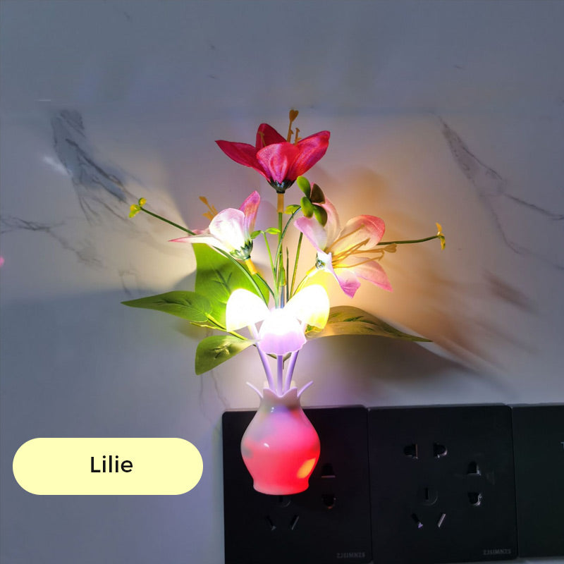 LED night light in the form of simulated flowers with intelligent control for the bedroom