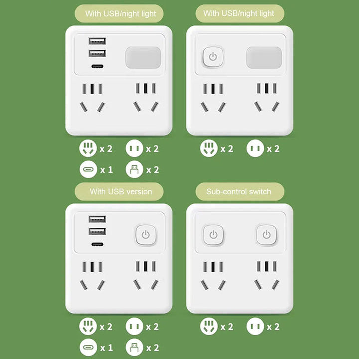 2-pack multifunctional socket converter with night light