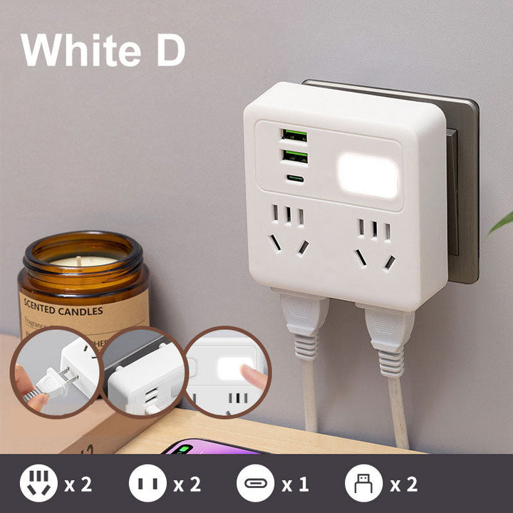 2-pack multifunctional socket converter with night light