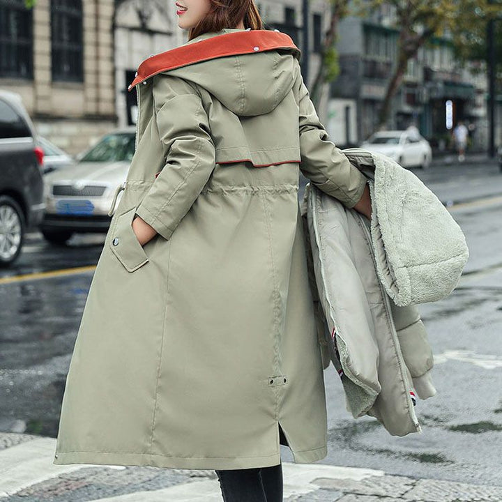 Winter coat with hood and fur collar, casual parka for women