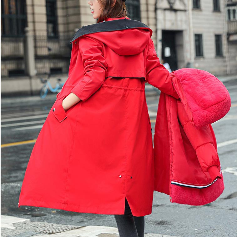 Winter coat with hood and fur collar, casual parka for women
