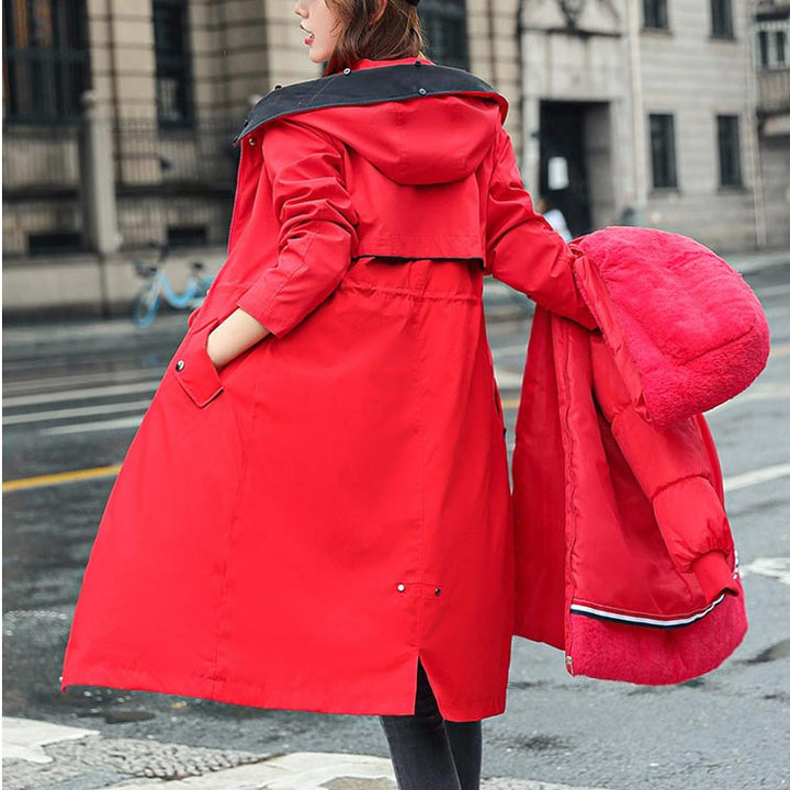 Winter coat with hood and fur collar, casual parka for women