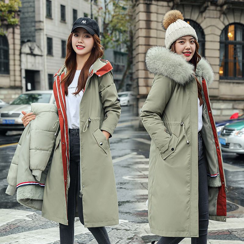Winter coat with hood and fur collar, casual parka for women