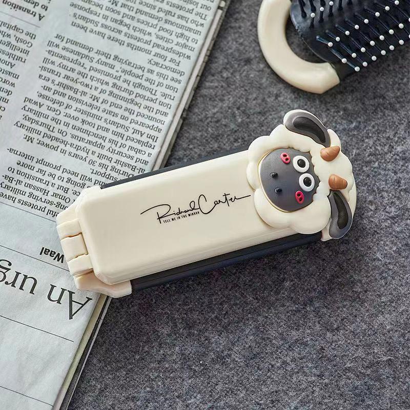 Portable mini air cushion comb with removable mirror