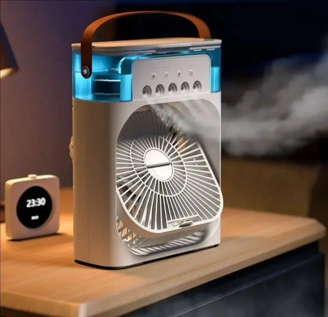 3-in-1 Portable Air Cooler with LED Lights – USB-Powered Desktop Fan, Humidifier & Night Light |