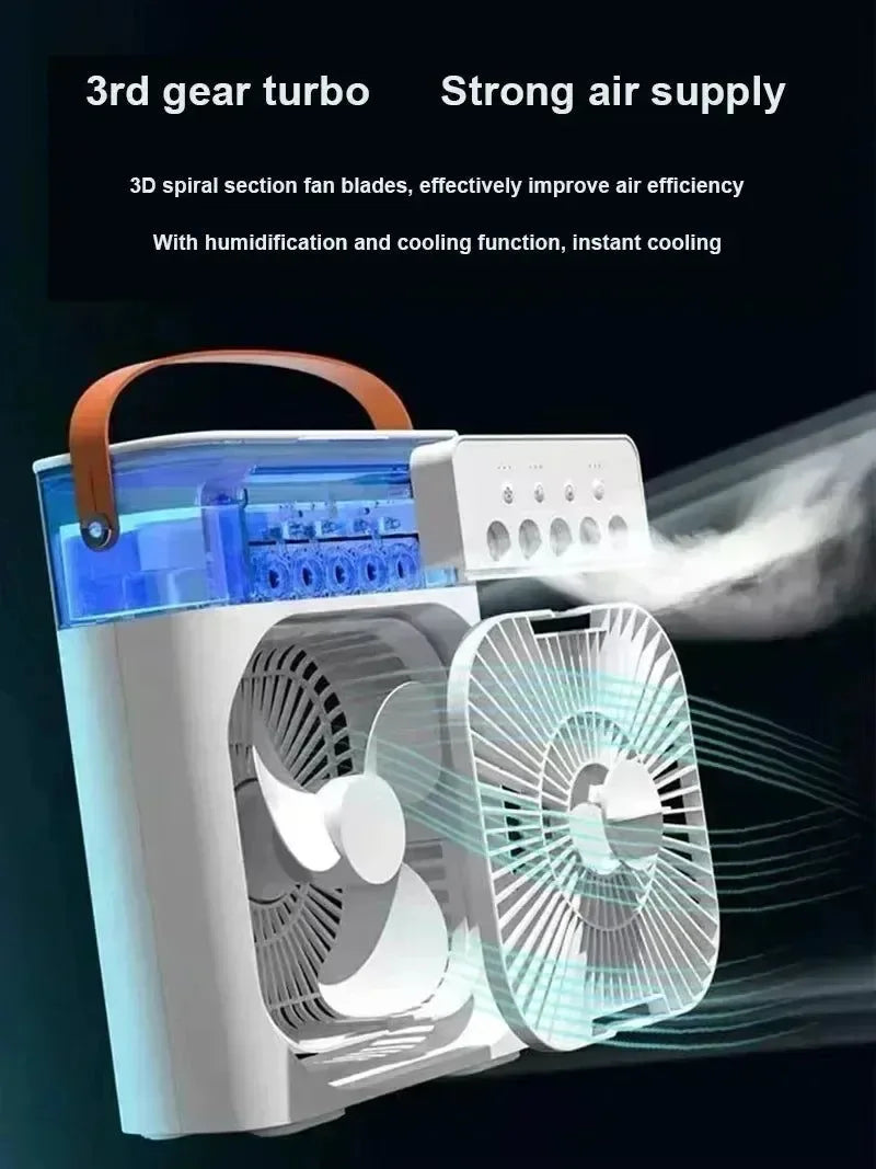 3-in-1 Portable Air Cooler with LED Lights – USB-Powered Desktop Fan, Humidifier &amp; Night Light |