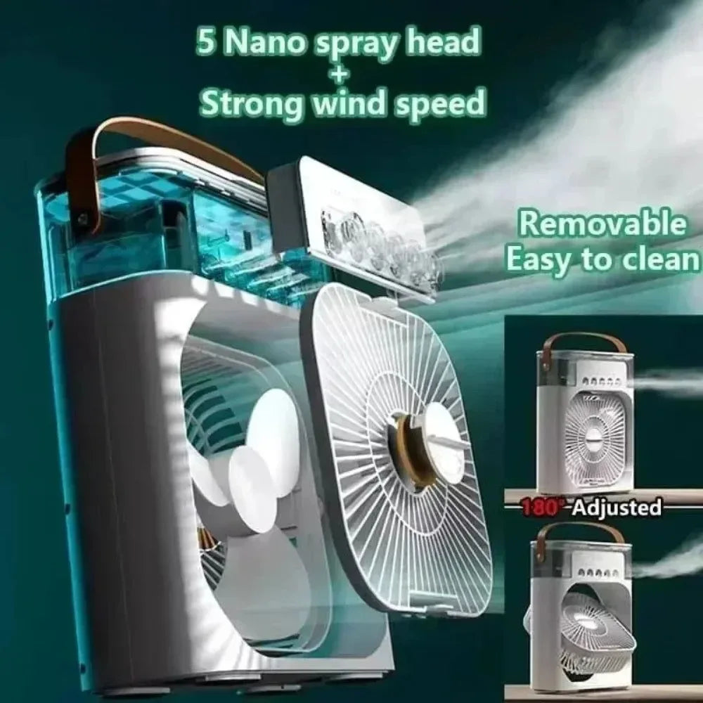 3-in-1 Portable Air Cooler with LED Lights – USB-Powered Desktop Fan, Humidifier &amp; Night Light |