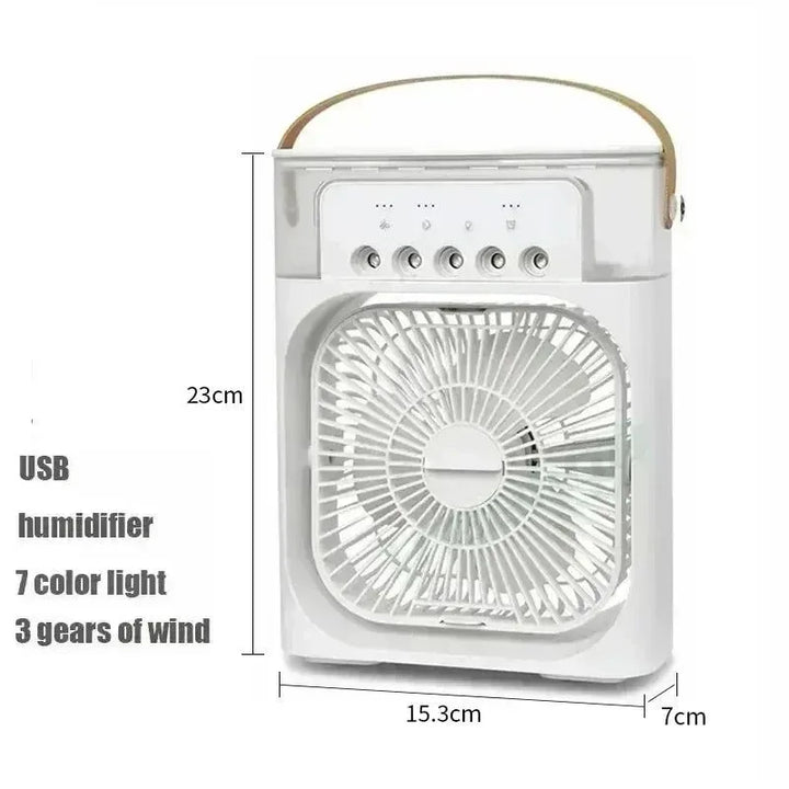 3-in-1 Portable Air Cooler with LED Lights – USB-Powered Desktop Fan, Humidifier &amp; Night Light |