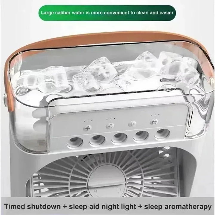 3-in-1 Portable Air Cooler with LED Lights – USB-Powered Desktop Fan, Humidifier &amp; Night Light |