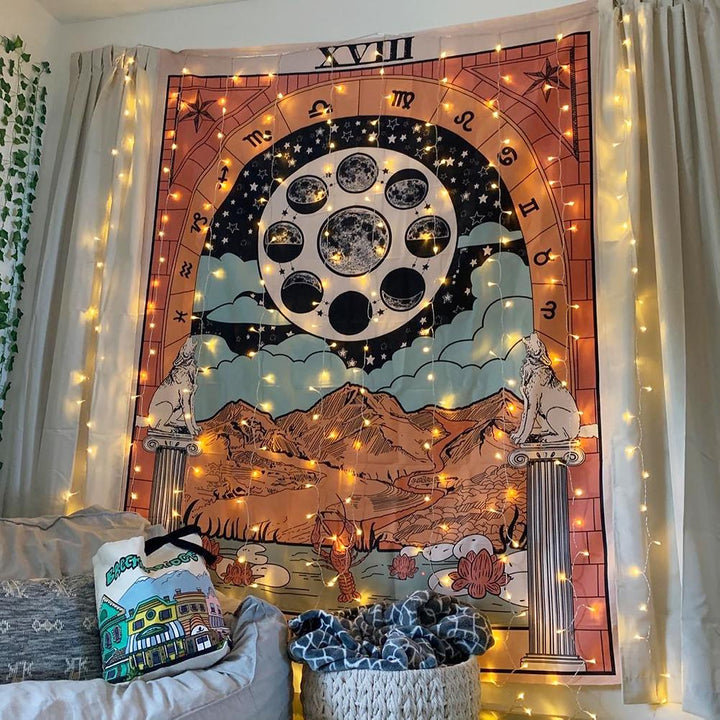 "The Moon" Tarot colored Tapestry
