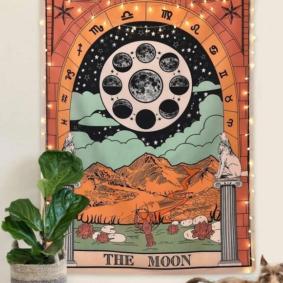 "The Moon" Tarot colored Tapestry